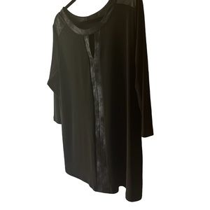 SYMPLI Black Top with faux suede down front . SIZE 14. New.